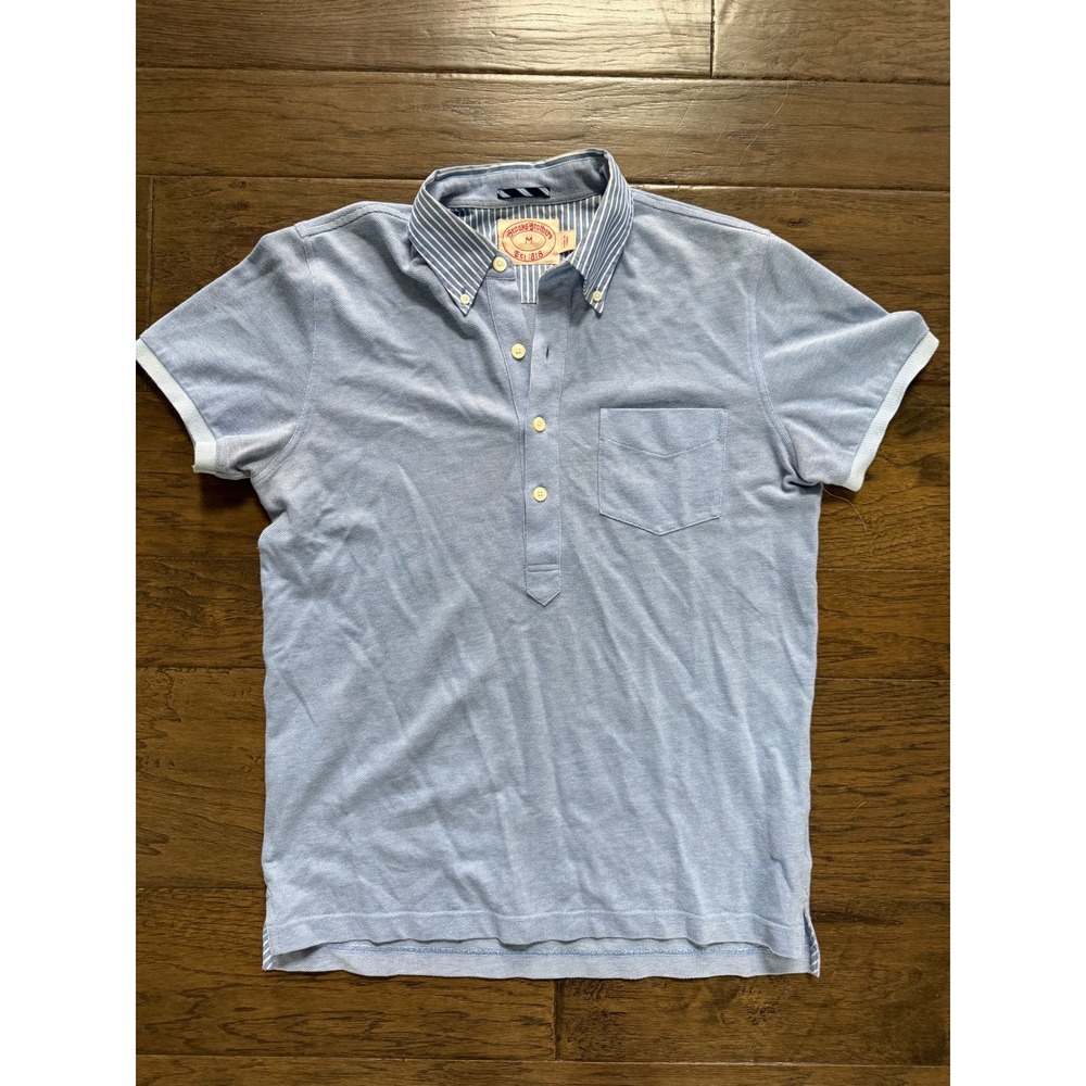 Brooks Brothers Blue Polo Shirt with Striped Collar Size medium Preppy